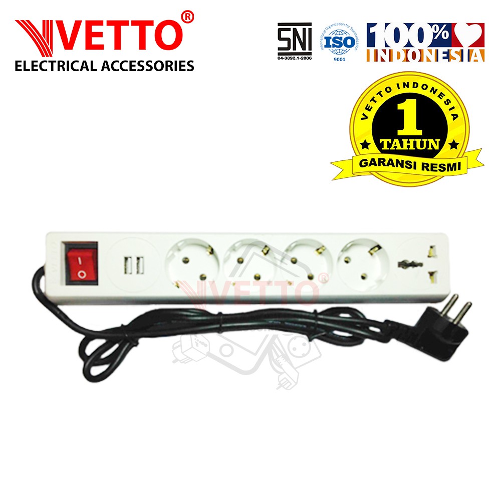 VETTO V8206/1.5M USB Stop Kontak - 1.5 Meter SNI