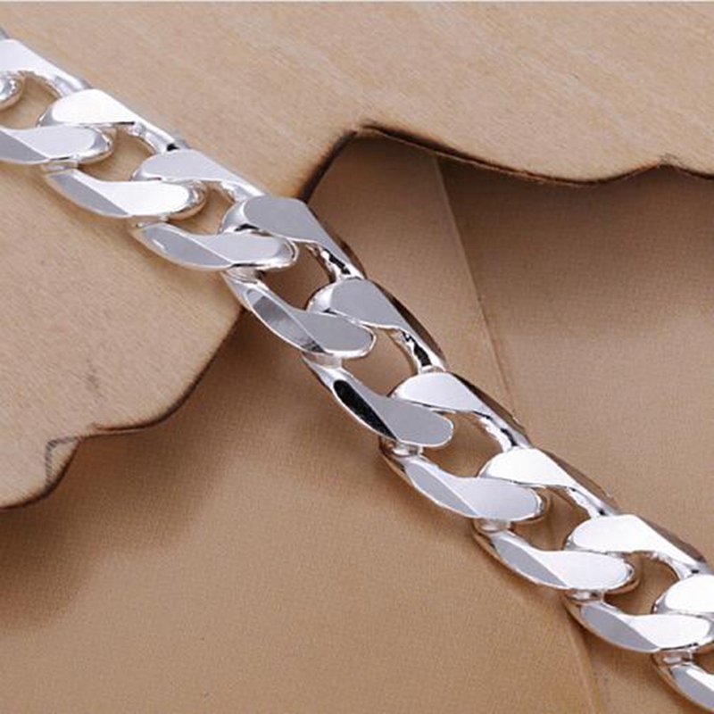 10mm Gelang Tangan Rantai Flat Sideways Warna Gold / Silver Untuk Pria