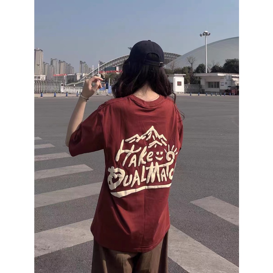 【 Penawaran Istimewa 】Kaos Atasan Wanita Wine Red Premium / Import Fashion T-shirt Tee / Kerah Bulat Baru Original Baju Atasan Wanita