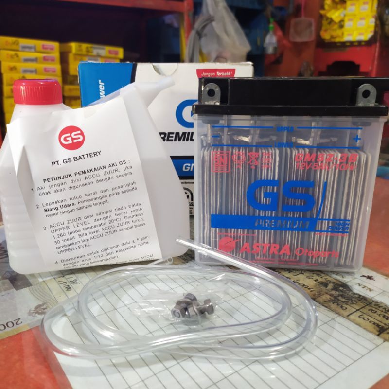 AKI GS GM5Z-3B PREMIUM KIT ORIGINAL / BATERAI BASAH SEPEDA MOTOR SUPRA SMASH FORCE 1 VEGA JUPITER SH