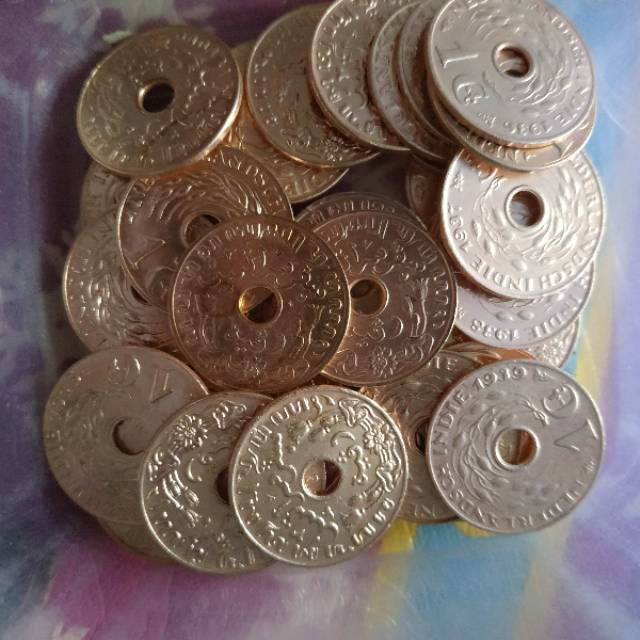 (Kinclong/Bersih) Uang kuno 1 cent bolong sen bolong nederlandsch indie tahun campur uang belanda