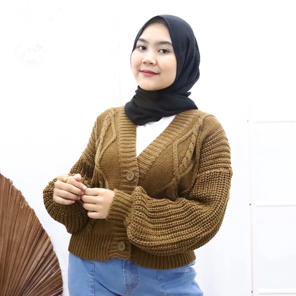 CABLE CROP / Cardigan Rajut Crop Motif Kepang Wanita Style Korea Tebal Premium Jumbo Terbaru 2021