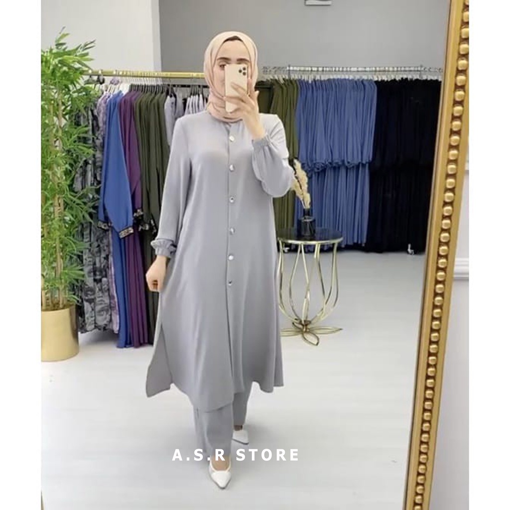 ONE SET GOLDISH DAILY BUSUI WANITA LONG TUNIK SUDAH TERMASUK CELANA BAJU MUSLIM MODEL TERBARU SIZE KUMPLIT S M L XL XXL UKURAN KECIL TANGGUNG NORMAL JUMBO BESAR GEDE OVERSIZE PAKAIAN BERKUALITAS RAPIH HD BARU MODIS CANTIK GOOD QUALITY A.S.R STORE FASHION