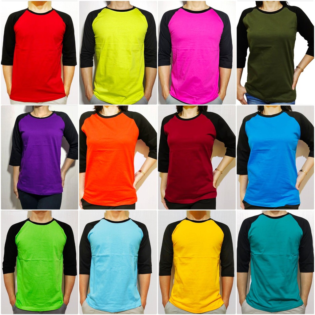 kaos polos raglan merah maron lengan hitam 3/4 20 22 S M L XL XXL