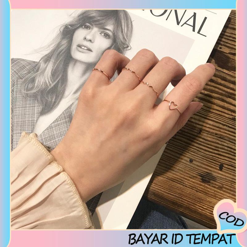 COD❤️ 4 Pcs/set Jari Telunjuk Cincin Rose Gold Cincin Set Untuk Wanita Aksesoris Perhiasan Hadiah Natal-A.one