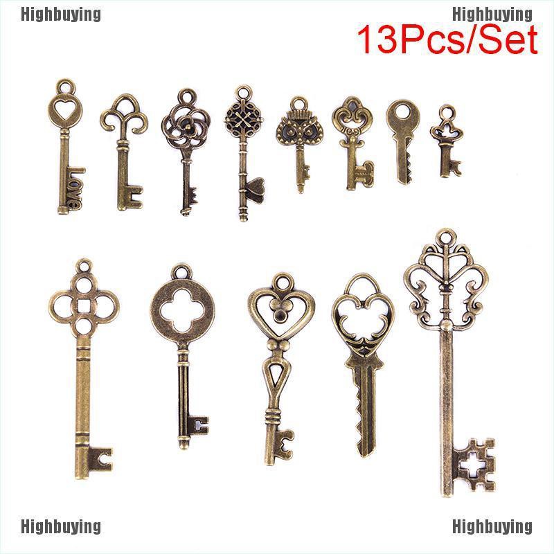 Hbid Glory 13Pcs / Set Liontin Mahkota / Kunci Vintage Bahan Metal Alloy Untuk Membuat Perhiasan DIY