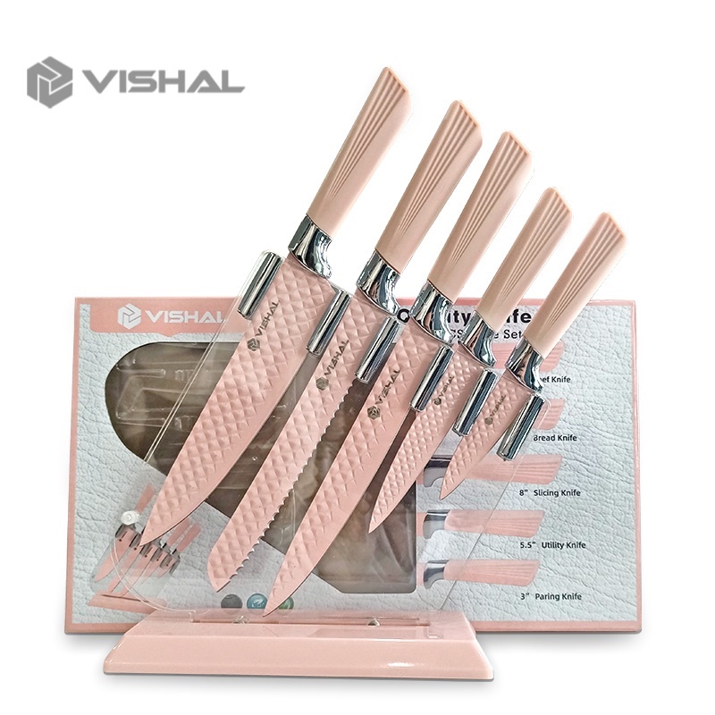VISHAL Knife Diamond Set 6 in 1 Cookware Pisau Dapur Anti Lengket / Tempat Pisau VS-1845