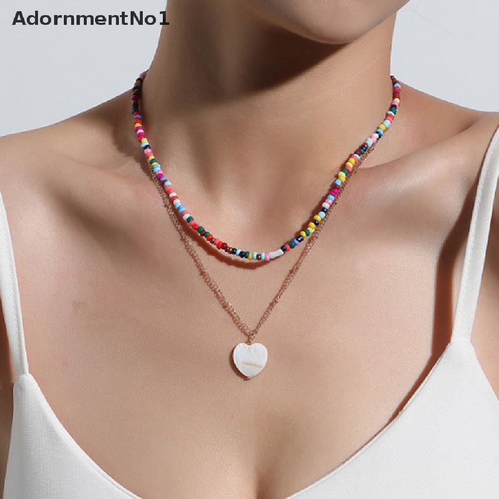 (AdornmentNo1) Kalung Rantai Manik Warna Warni Pendan Hati Handmade Gaya Boho Untuk Wanita