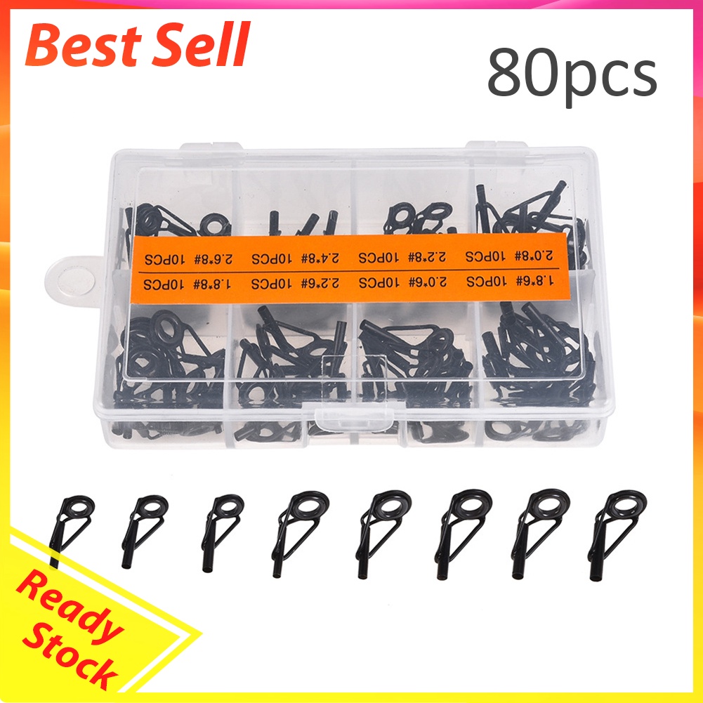 80pcs Fishing Rod Guide Tip DIY Multi-Size Sea Rod Steel Ceramic Guide Ring