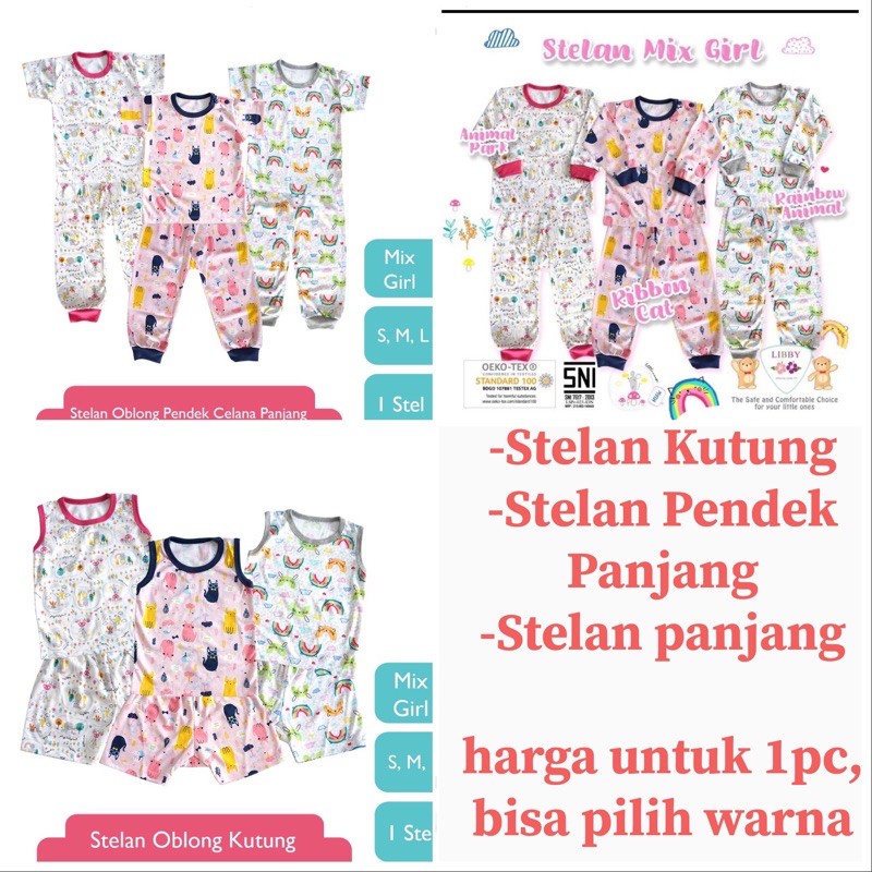 Libby Stelan Panjang/Kutung/CPR Piyama Bayi Anak SML Bahan Katun Lembut SNI