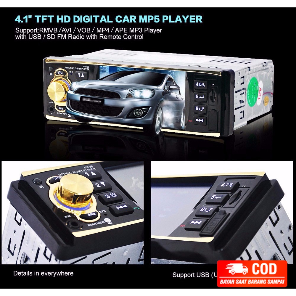 Tape Tip Audio dan Layar LCD Mobil Dapat Kamera Mundur Belakang  Bluetooth Monitor 4.1 In