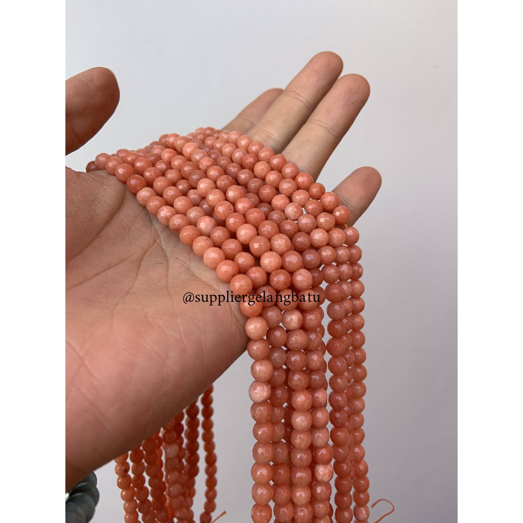 semi stone 6mm peach agate oren FACETED bahan rangkai aksesoris lucu agatis