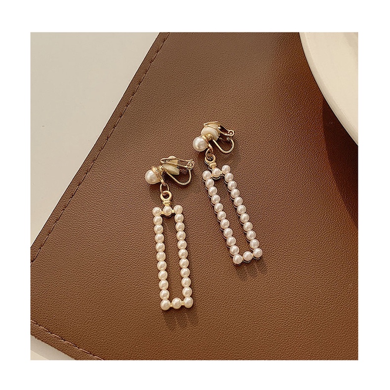 Anting Tanpa Tindik Warna Hitam Kopi Aksen Mutiara Gaya Retro Korea Untuk Perempuan