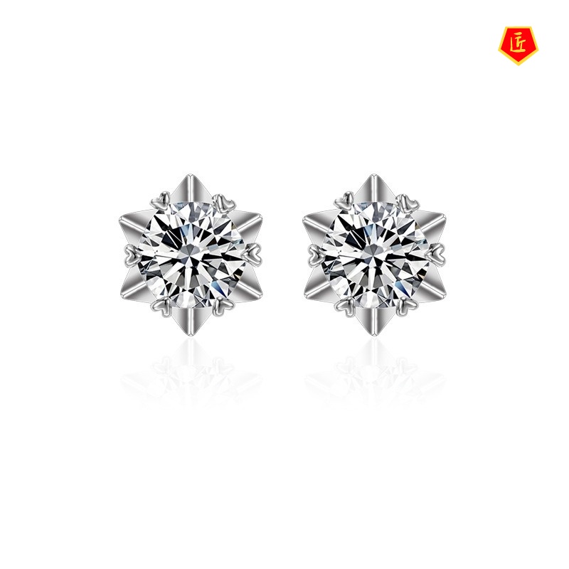 [Ready Stock]Moissanite 2 Karat Snowflake Stud Earrings