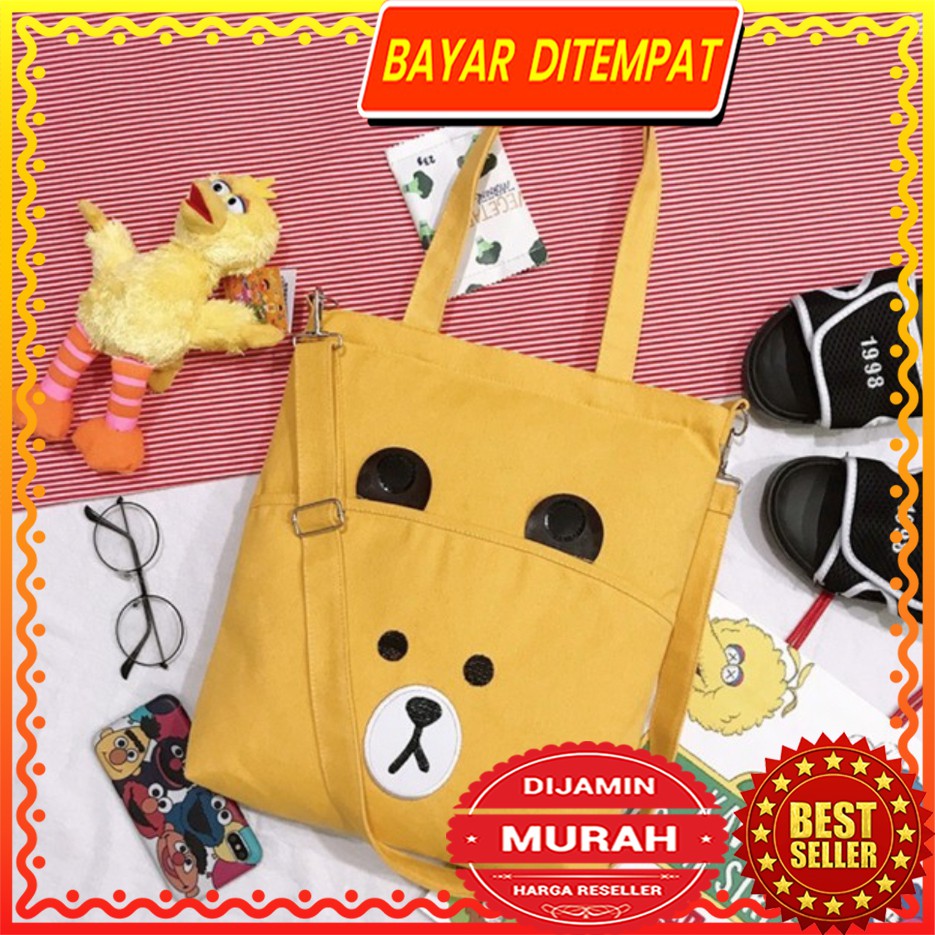 XIA03 Tas Wanita Tote Bag Korea Bear Face Resleting Murah Impor Brand New TKM