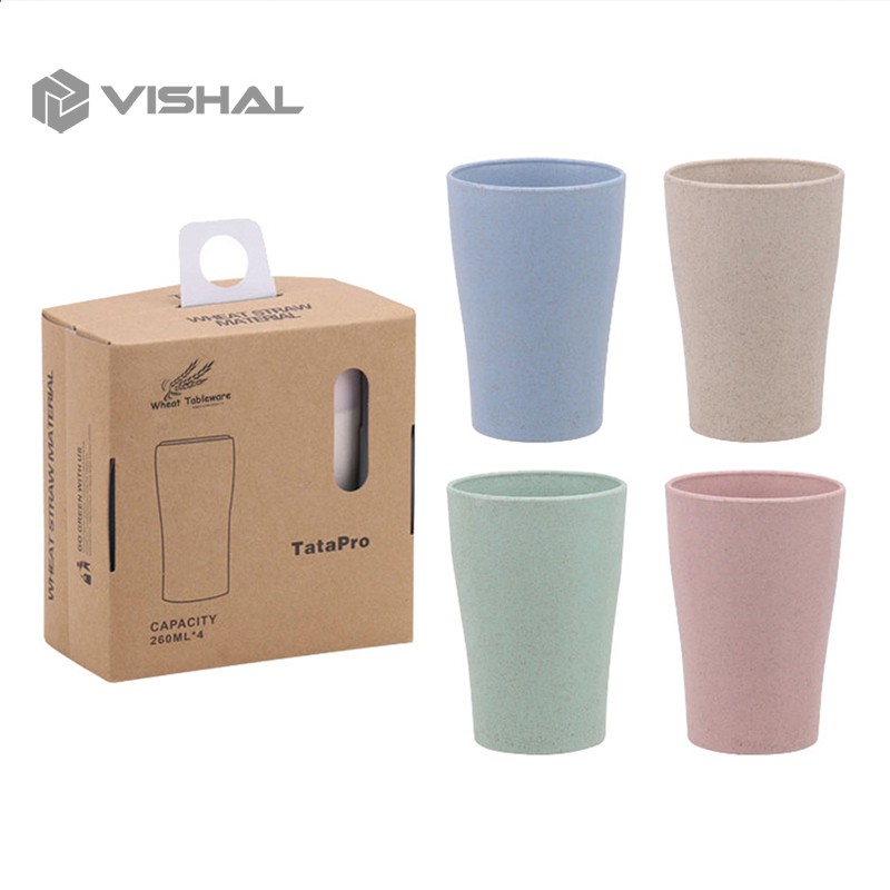 VISHAL Gelas Wheat Straw Set Cangkir Plastik Warna 4 In 1 Cups Wheat Cup Set Toothbrush Cup VS-14