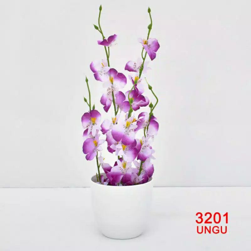 COD/BUNGA ANGGREK SET POT BUNGA HIAS ANGGREK BUNGA PLASTIK BUNGA PAJANGAN BP8833-Ungu tua