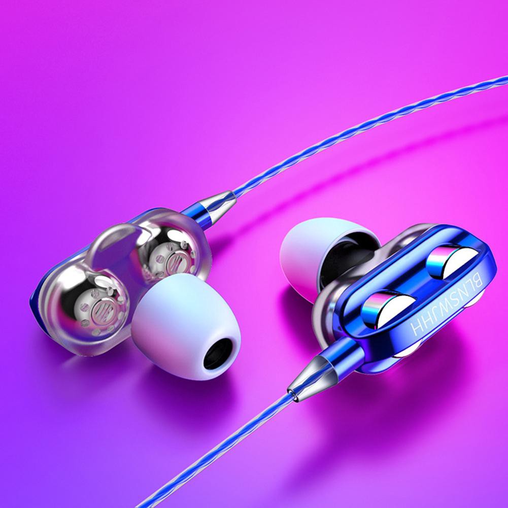 (Buy 1 Get 1 Free) Headset Earphone Kabel Stereo Heavy Bass dual drive Dengan Mic Untuk Olahraga