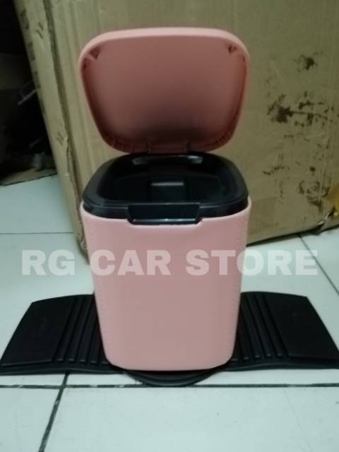 TEMPAT SAMPAH MOBIL BAHAN KULIT WARNA ROSE GOLD