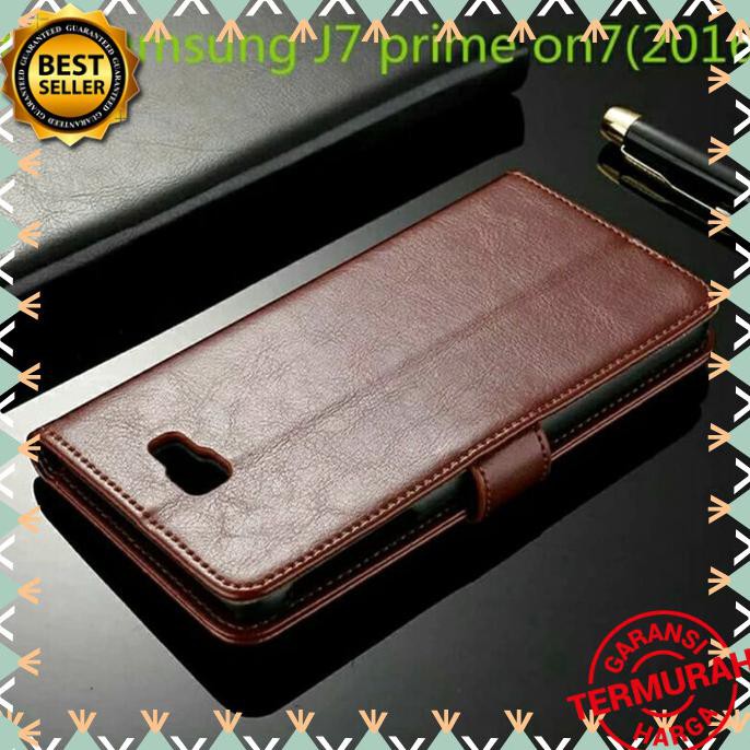 ACC HP FLIP LEATHER WALLET SAMSUNG J7 PRIME CASE KULIT DOMPET KANCING