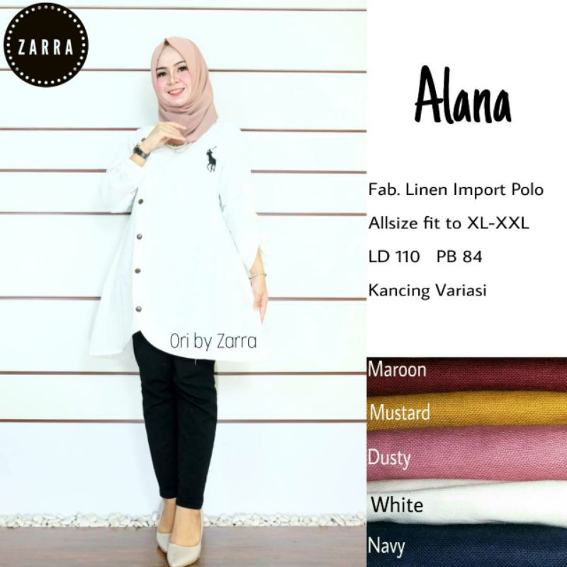 alana tunik polos putih logo polo lengan serut