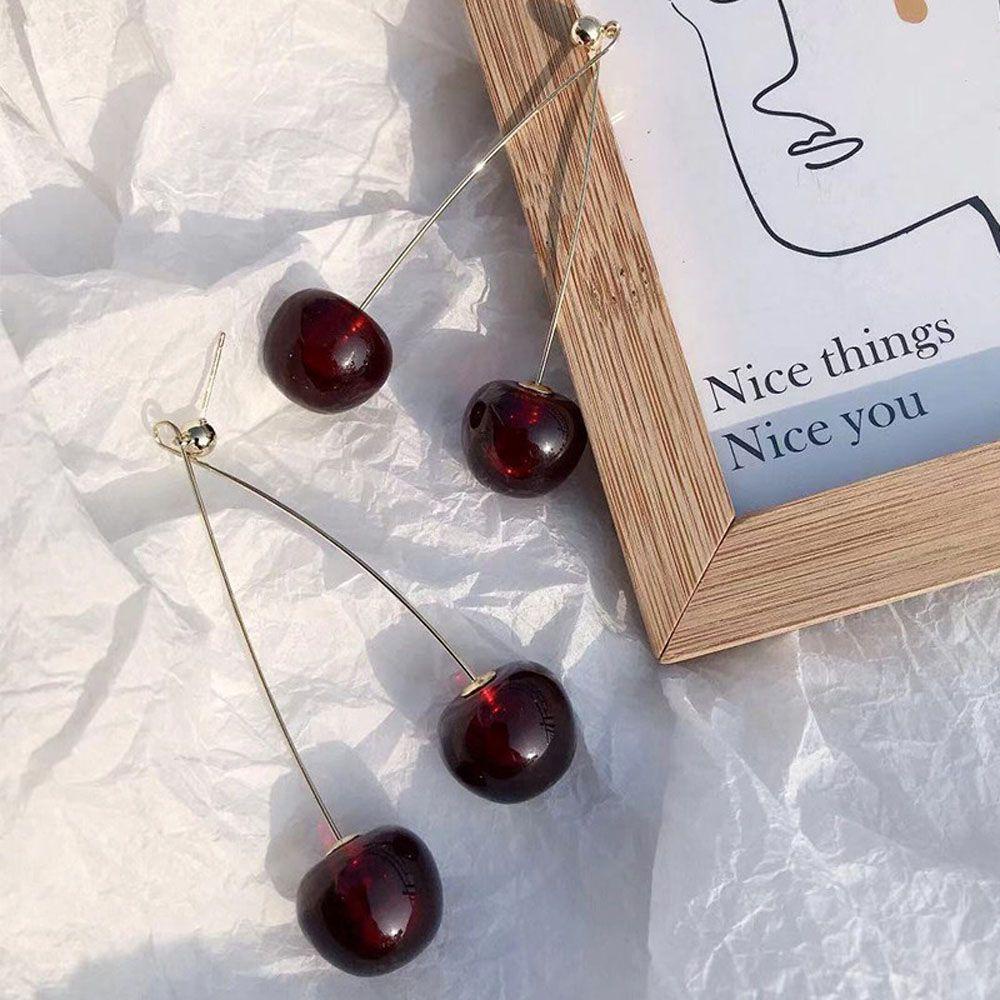 Needway Drop Earrings Lucu Pesta Aksesoris Fashion Buah Resin Merah Cherry Stud Earrings