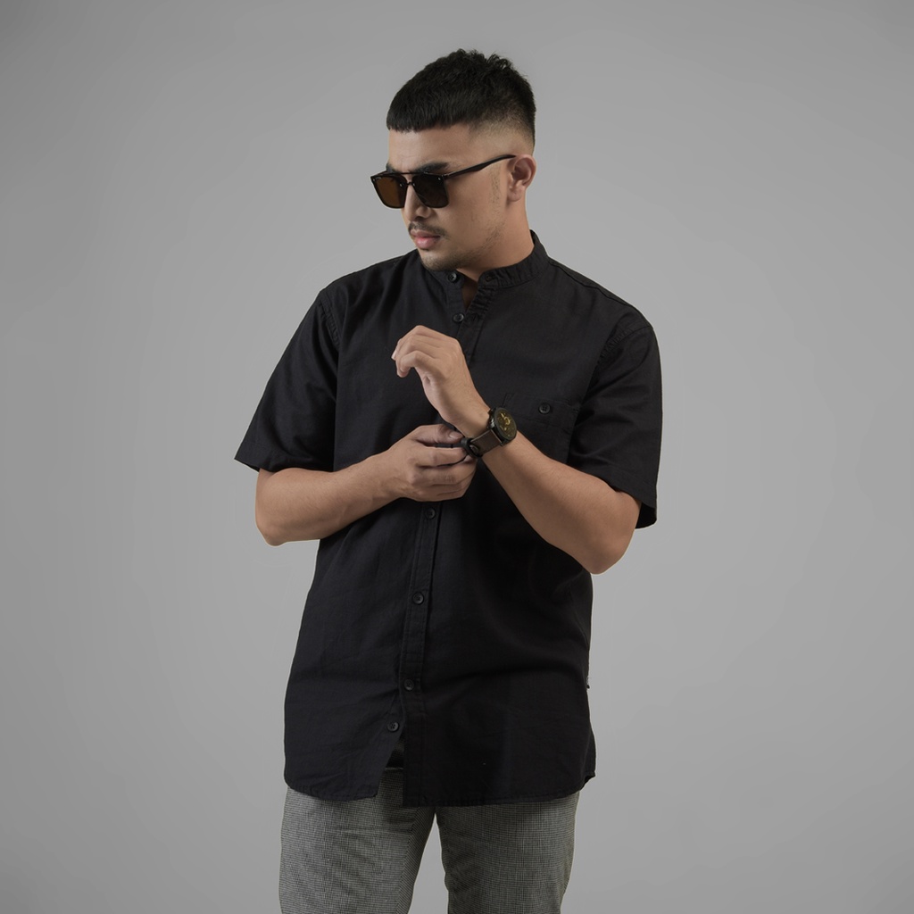 Jual DGM Fashion Kemeja Pria Shanghai Polos Cigarette Pendek black 1022