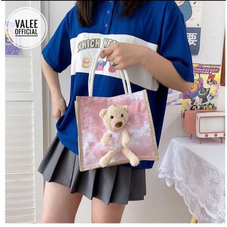 TERLARIS TAS KANVAS Boneka 3D IMPORT MOTIF LUCU TERMURAH HANDBAG 8037- souvernir Hand bag Tote beat teddy bear lucu 3D