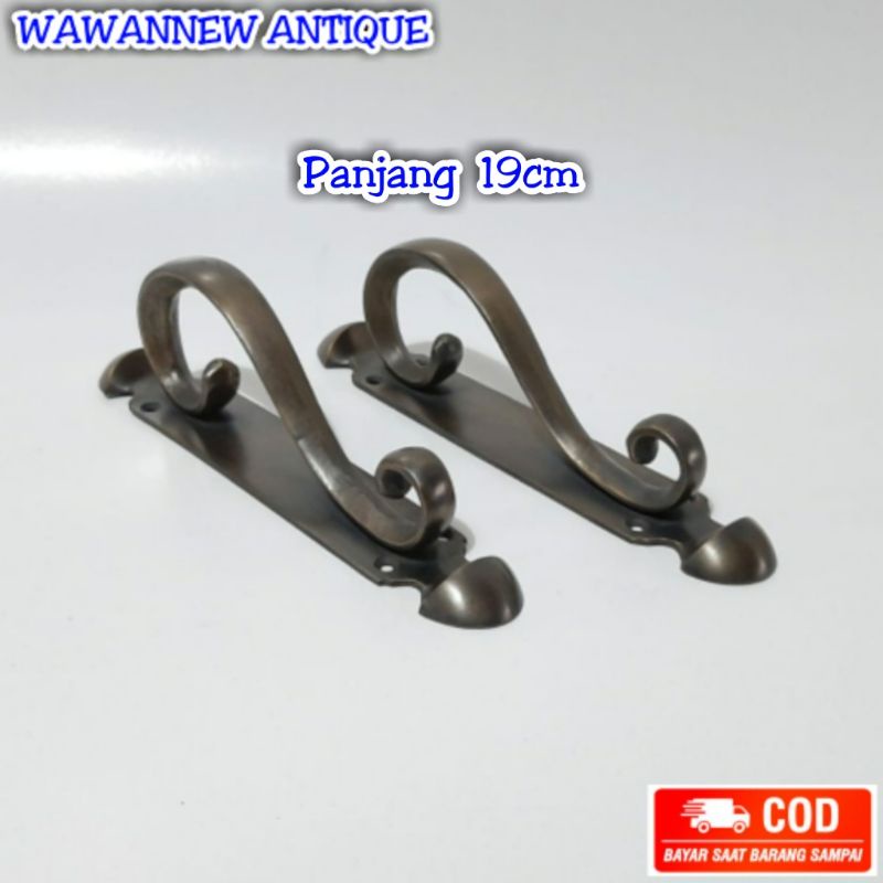 Handle Pintu / Gagang Lemari Pintu Rumah Pagar Kuningan Antik Motif Cumi 19cm