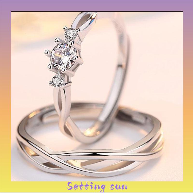 925 Silver Cincin Pasangan Berlian Mode Wanita Perhiasan Cincin Couple Rings TN