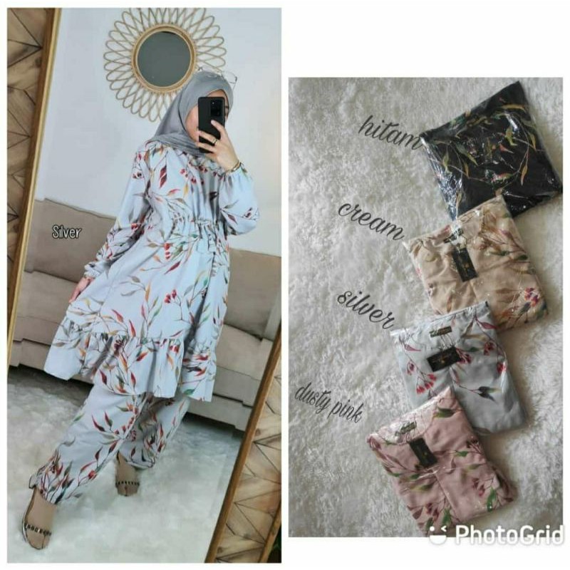 (JUMBO) ONE SET TUNIK & CELANA MONALISA PREMIUM SETELAN CELANA TRANDFASHION / SETCEL MOTIF KEKINIAN