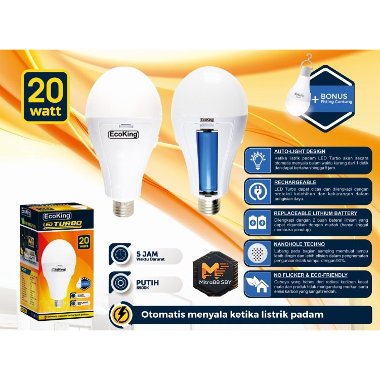 Mitra88sby Bohlam Led Lampu Emergency Lampu Magic 20W Sentuh