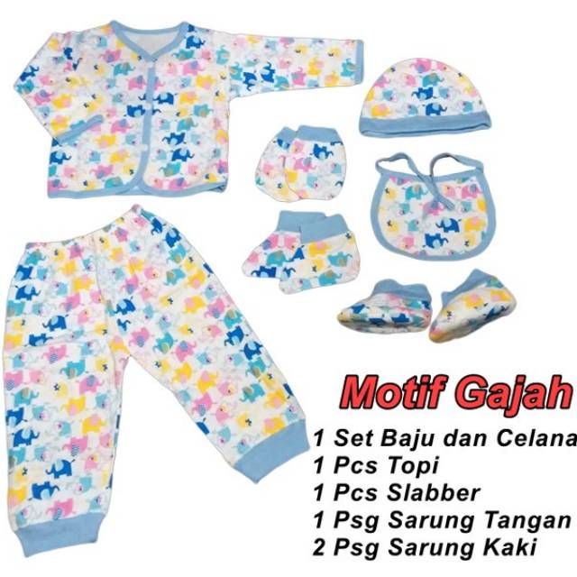 Setelan Bayi Baru Lahir / Newborn Baju Celana Panjang dg Topi Sarung Tangan Kaki Slabber - Yobel M2