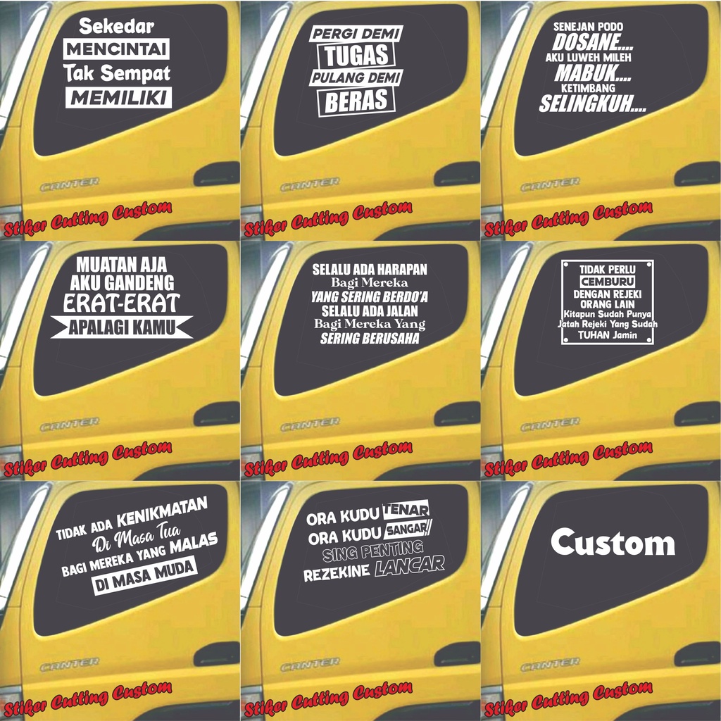 stiker cutting kata-kata lucu untuk variasi kaca mobil pick up truck canter angkutan umum dll