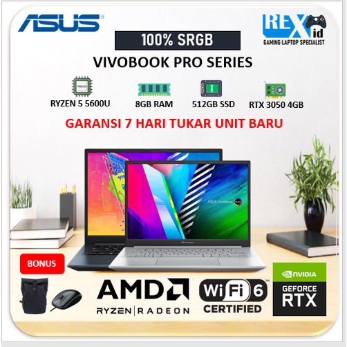 ASUS VIVOBOOK PRO 14 RTX3050 RYZEN 5 5600 8GB 512SSD 2.8K 100DCIP3