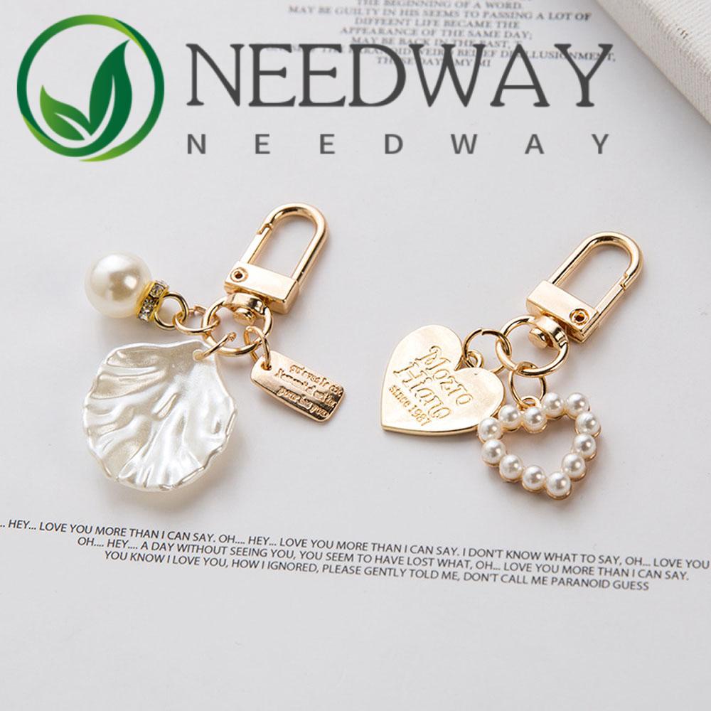 Needway  Love Letter Heart Key Ring Korean Key Accessories Key Chain Pearl Cute Gold Color Fashion Women Girls Shell Conch Bag Charms