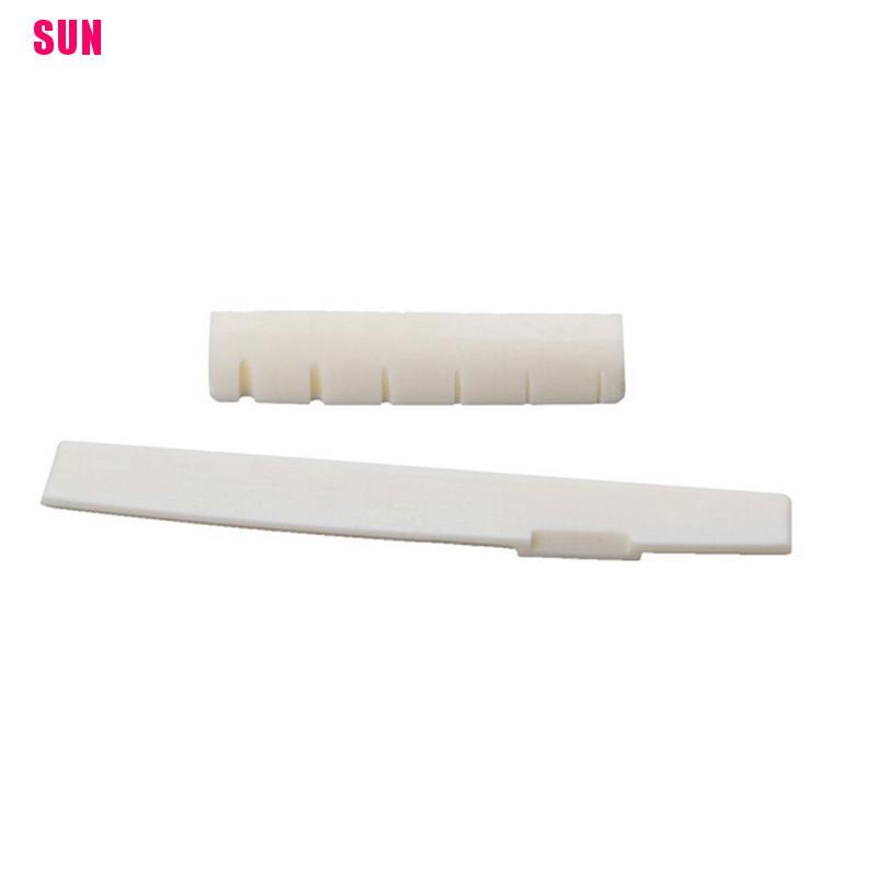 2 Set Bridge Saddle Dan Slotted Nut Ivory Buffalo Bone Untuk Gitar Akustik 6 Senar