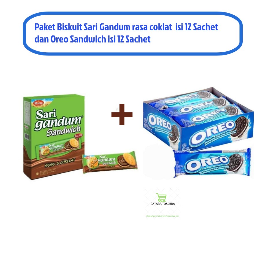 

Paket Biskuit Sachet Sari Gandum (isi 12) dan Oreo Sandwich (isi 12)