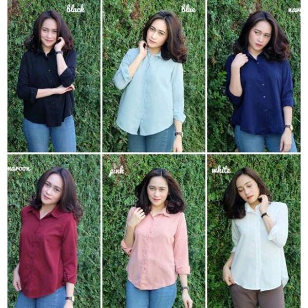 kemeja casual hem polos lengan panjang kemeja polos kemeja wanita hem wanita baju kerja wanita