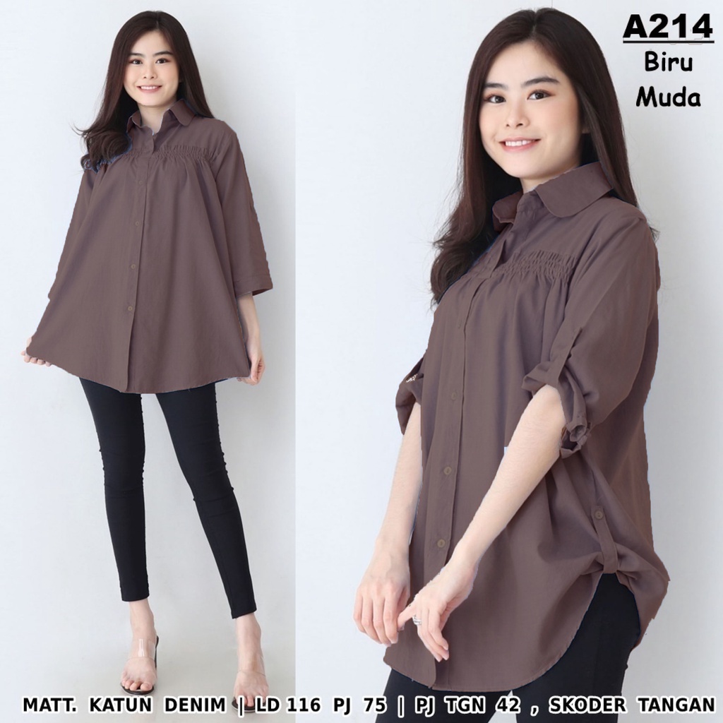 WSE390 - Kemeja Denim Karet JUMBO 3XL Blouse JUMBO XXXL Bahan Lembut Jahitan Rapi Good Quality