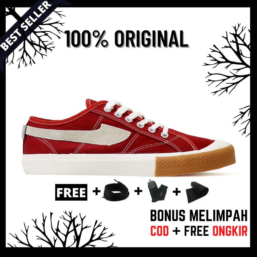 100% Original Sepatu Lokal Casual Red Gum Low | Not Compass Gazelle Red Gum Lo