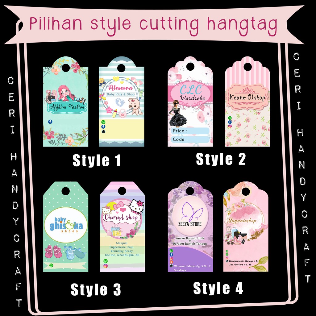 

Cetak hangtag/label uk.3x6cm desain custom dg pilihan STYLE cutting