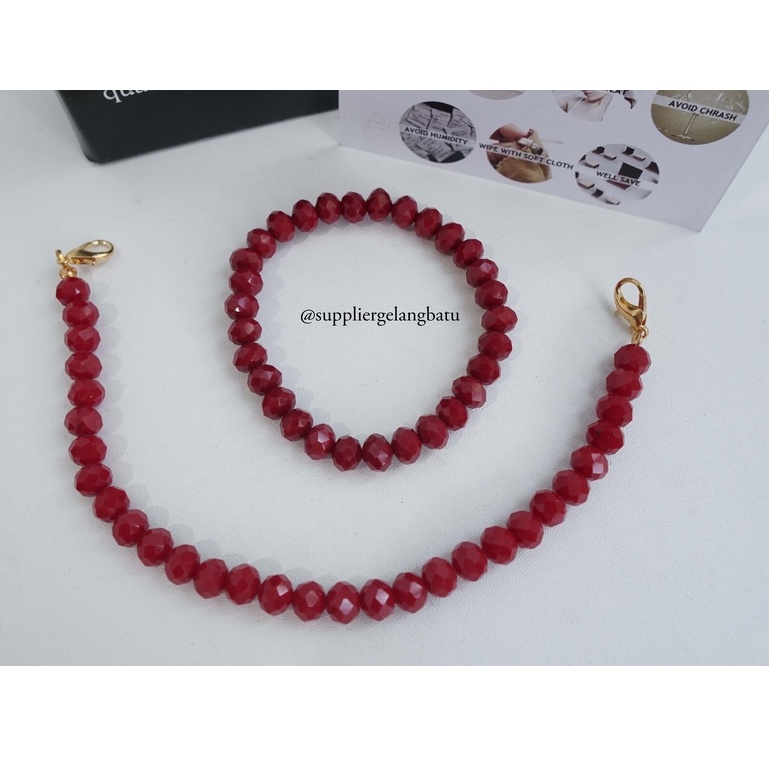 KONEKTOR masker hijab dan gelang KRISTAL CEKO MERAH MAROON strap mask