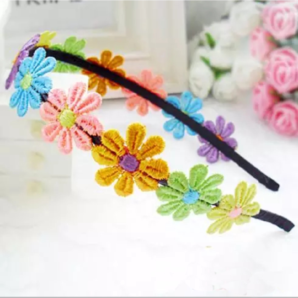 Bando anak style korea hair aksesoris bunga warna warni 496