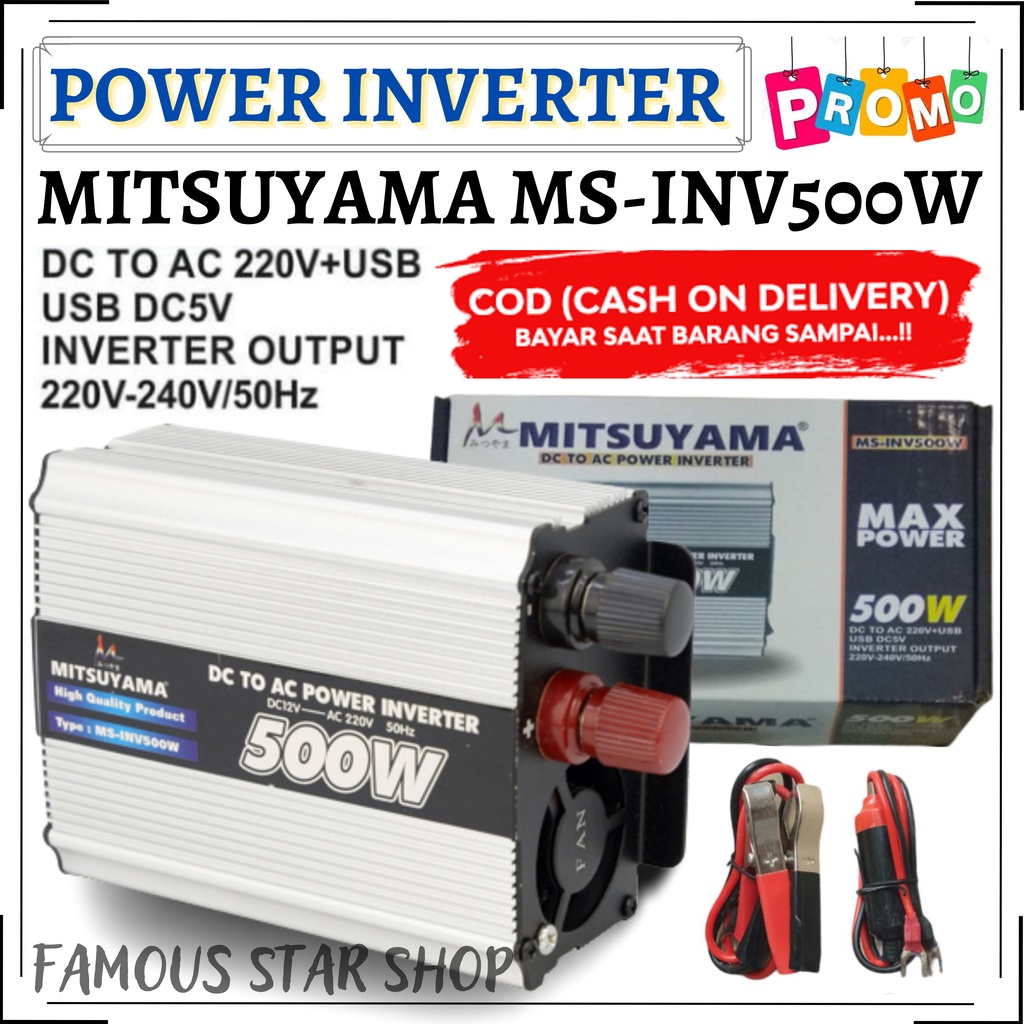 Power Inverter DC to AC 500 Watt Merek Mitsuysma With USB 5V/ Power Inverter 500W/ Inverter 500W/ Inverter Mitsuyama 500 watt | FMS