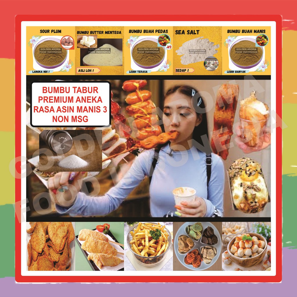 

Aneka Bubuk Bumbu Tabur Non MSG 1 kg Rasa Sea Salt Vinegar Honey Mustard Truffle Smoke GAFI