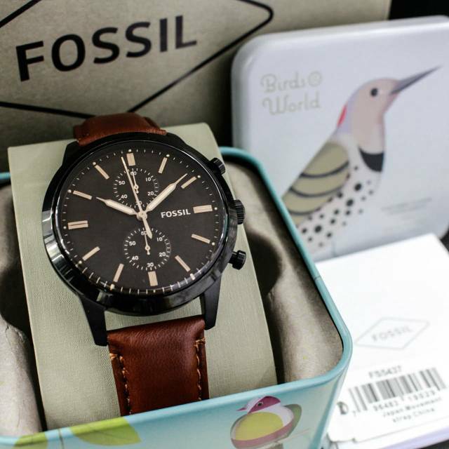Jam tangan pria fossil fs5437 townsman chronograph brown leather strap original - fs 5437 ori murah