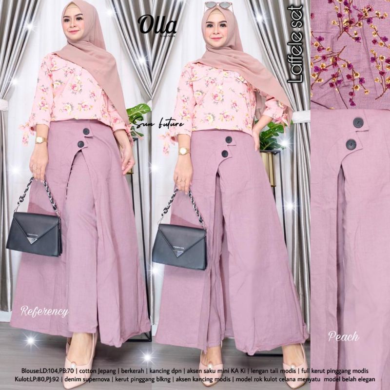 LAFFELE SET BY OLLA / SETELAN BLOUSE DAN KULOT BERBAHAN KATUN JEPANG DAN DENIM SUPERNOVA / SETELAN B