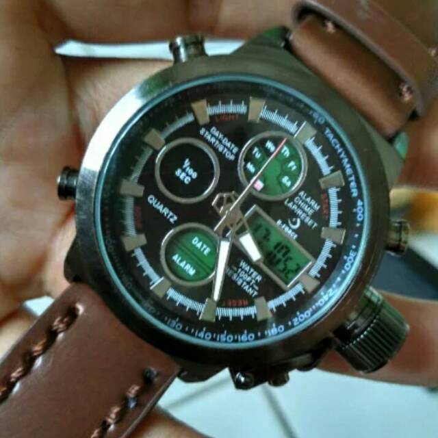 jam tangan D-force strap leather kulit digital analog