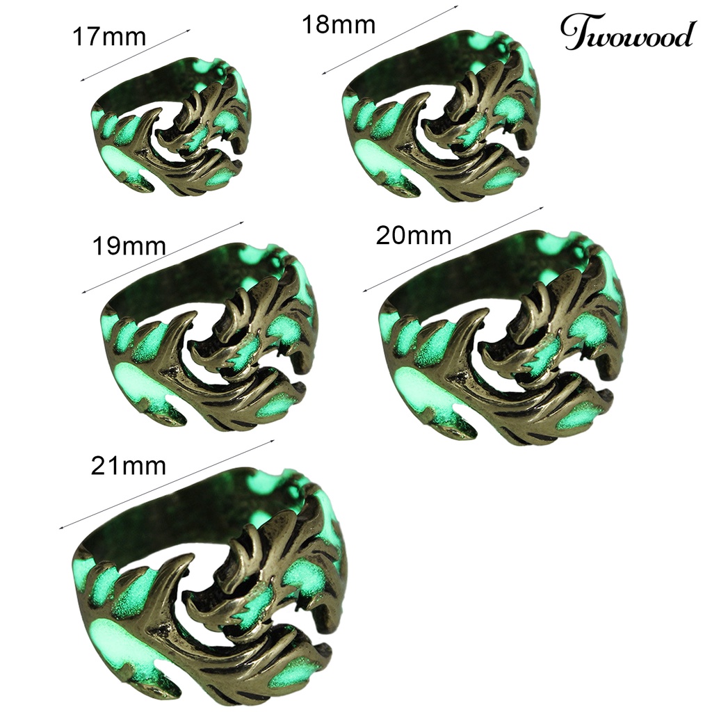 Twowood Luminous Ring Eye-catching Rust-proof Alloy Glowing Men's Dragon Shaped Ring for Students